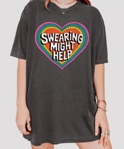 Swearing Might Help Retro Rainbow Comfort Colors Tee LavenderCeleste