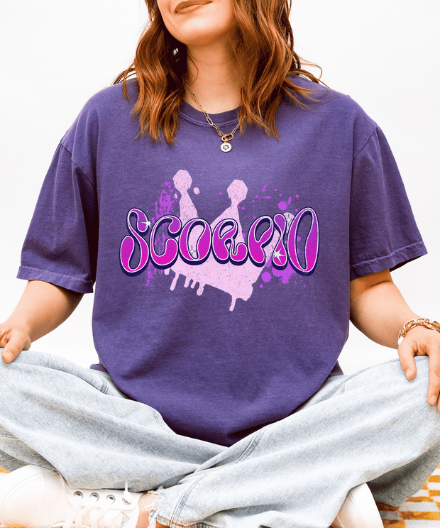 Scorpio Queen Graffiti Zodiac Comfort Colors Tee LavenderCeleste