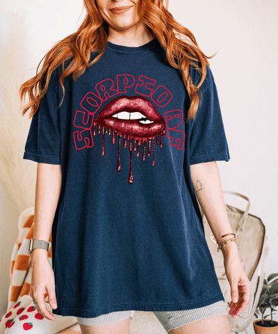Scorpio AF Dripping Lips Zodiac Comfort Colors Tee LavenderCeleste