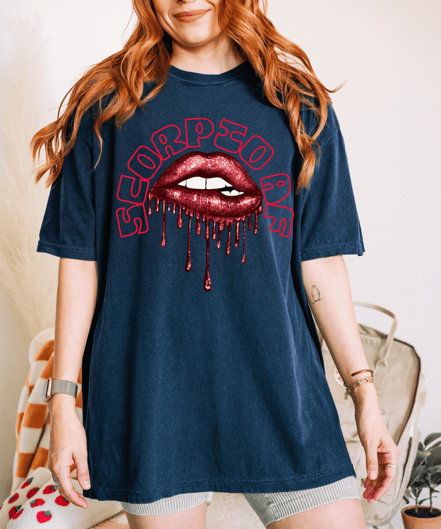 Scorpio AF Dripping Lips Zodiac Comfort Colors Tee LavenderCeleste