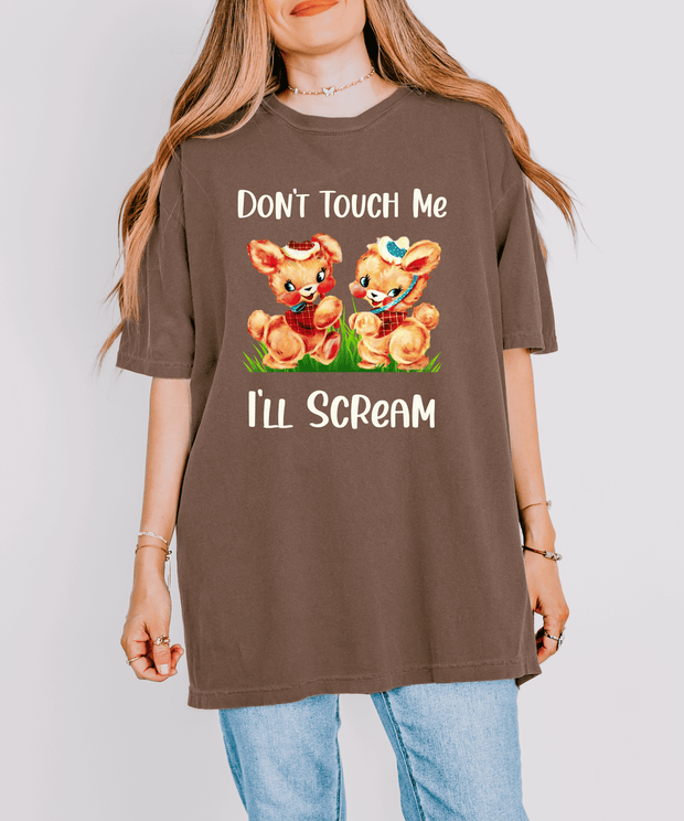 Don’t Touch Me I’ll Scream Retro Bunny Comfort Colors Tee LavenderCeleste