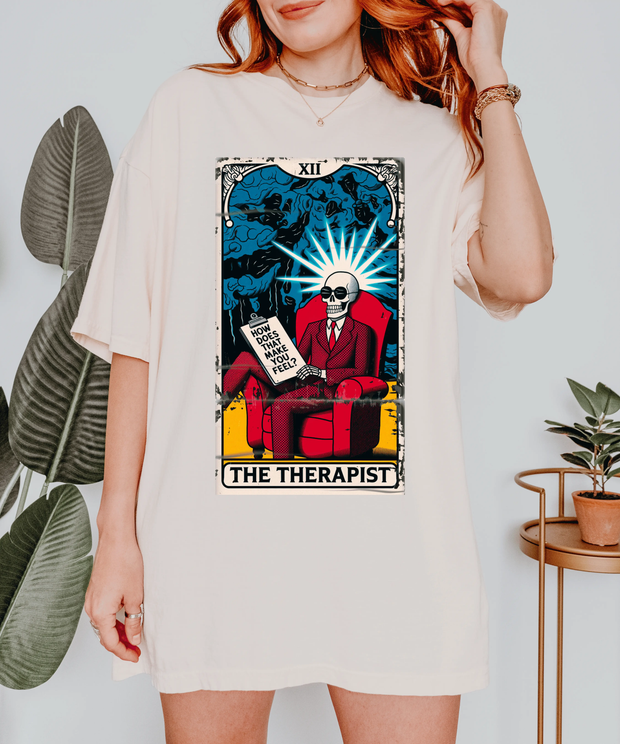 The Therapist Skeleton Tarot Comfort Colors Tee LavenderCeleste