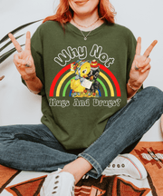 Why Not Hugs And Drugs Retro Duck Rainbow Comfort Colors Tee LavenderCeleste