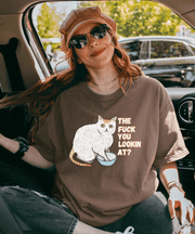 The Fuck You Lookin At Cat Comfort Colors Tee LavenderCeleste