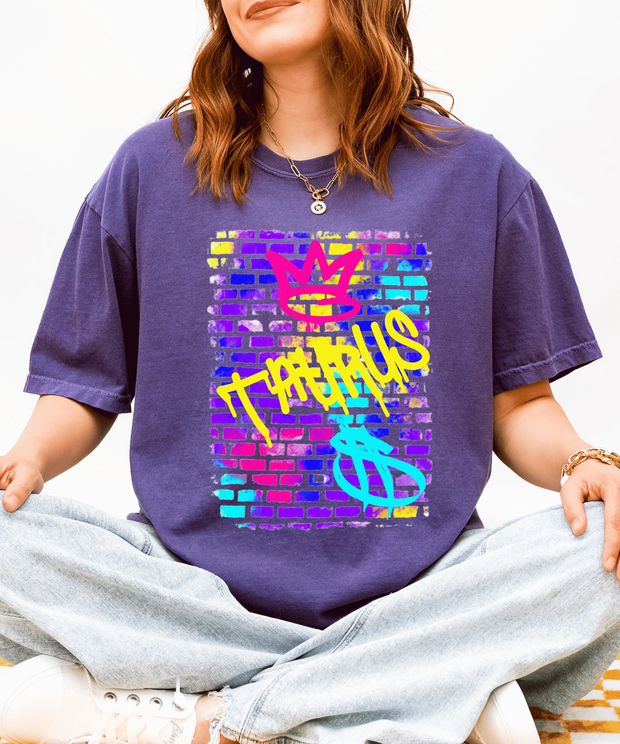 Taurus Graffiti Crown Street Art Comfort Colors Tee LavenderCeleste