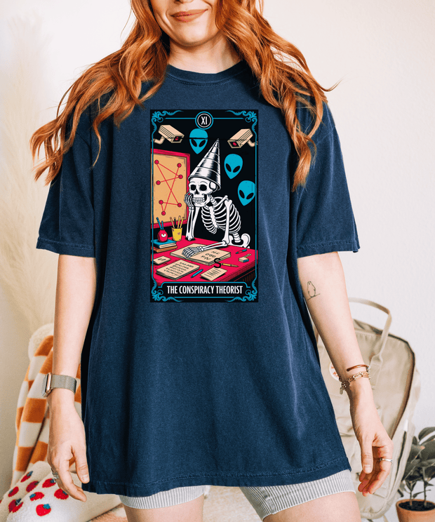 The Conspiracy Theorist Skeleton Tarot Comfort Colors Tee LavenderCeleste
