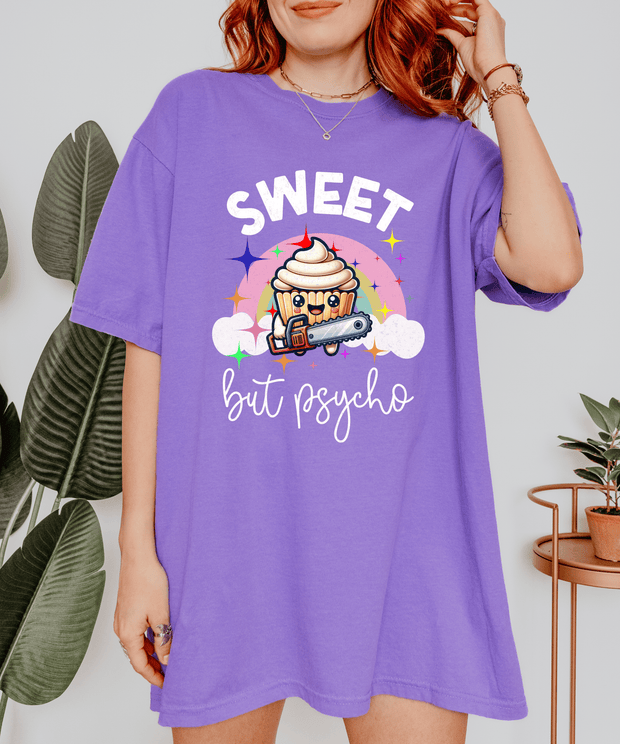 Sweet But Psycho Cupcake Comfort Colors Tee LavenderCeleste