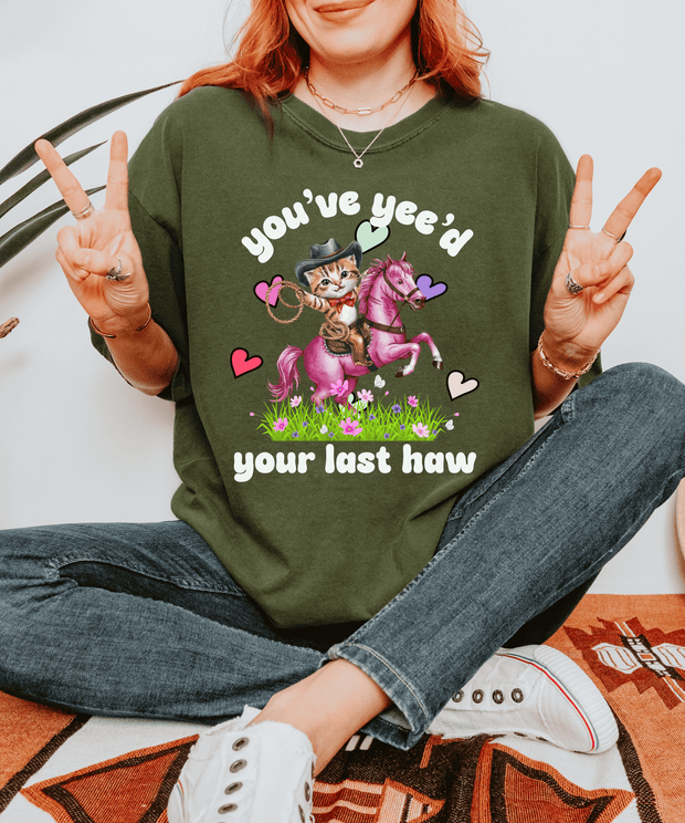 You’ve Yee’d Your Last Haw Funny Cowboy Cat Tee LavenderCeleste