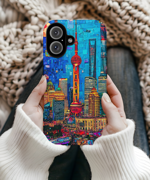 Shanghai Skyline Collage Pop Art Tough Phone Case LavenderCeleste