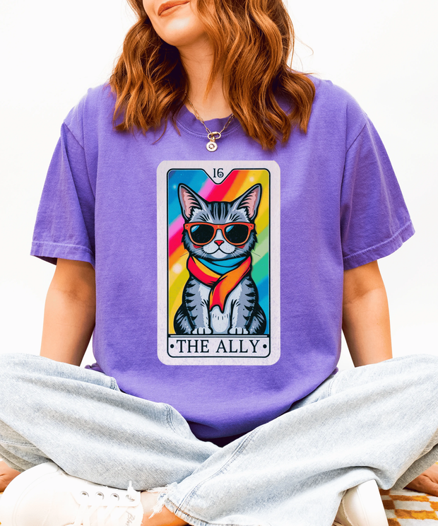The Ally Pride Cat Tarot Comfort Colors Tee LavenderCeleste