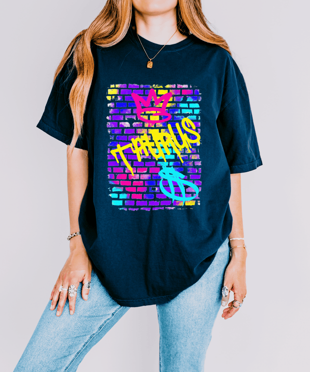 Taurus Graffiti Crown Street Art Comfort Colors Tee LavenderCeleste