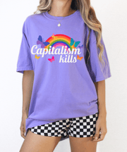 Capitalism Kills Political Satire Retro Rainbow Comfort Colors T-Shirt Comfort Colors 1717