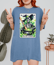 The Shit Stirrer Witch Skeleton Comfort Colors Tee LavenderCeleste