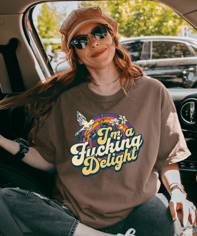 I’m A Fucking Delight Retro Comfort Colors T-Shirt | Sarcastic Vintage Rainbow Design Comfort Colors 1717