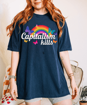 Capitalism Kills Political Satire Retro Rainbow Comfort Colors T-Shirt Comfort Colors 1717