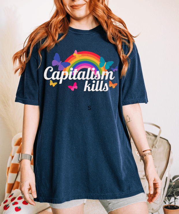 Capitalism Kills Political Satire Retro Rainbow Comfort Colors T-Shirt Comfort Colors 1717