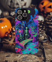 Neon Bones Fantasy Tough Phone Case | Vivid Gothic Art | Surreal Colorful Skeleton Aesthetic Cover WOYC