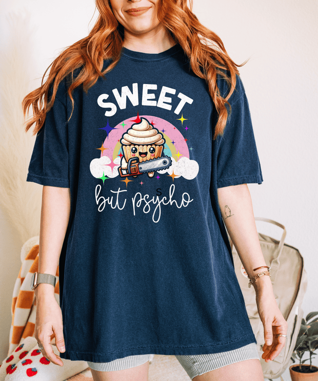 Sweet But Psycho Cupcake Comfort Colors Tee LavenderCeleste